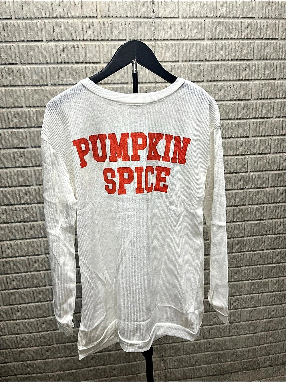 Pumpkin Spice Long Sleeve Top in White & Red, Medium